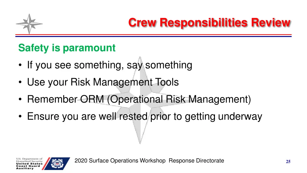 crew responsibilities review