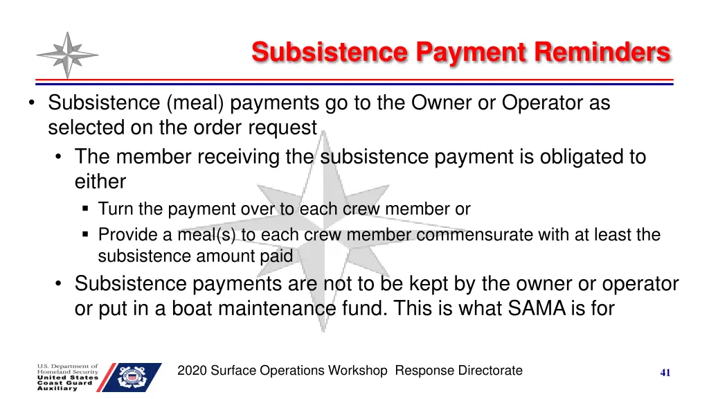 subsistence payment reminders