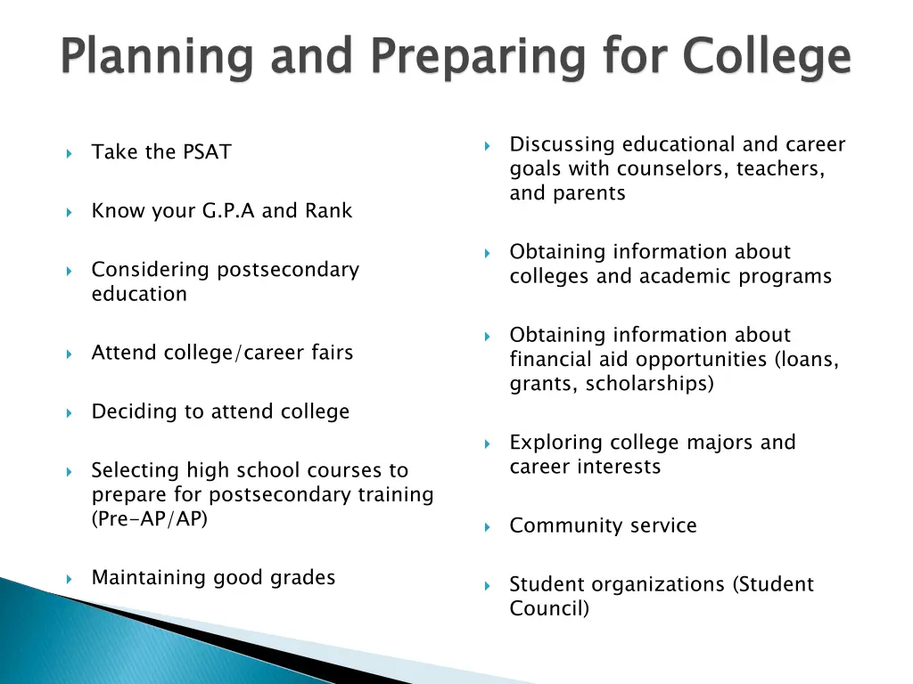 planning and preparing for college