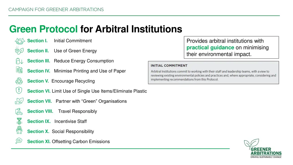 green protocol for arbitral institutions