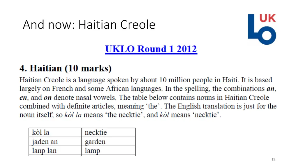 and now haitian creole