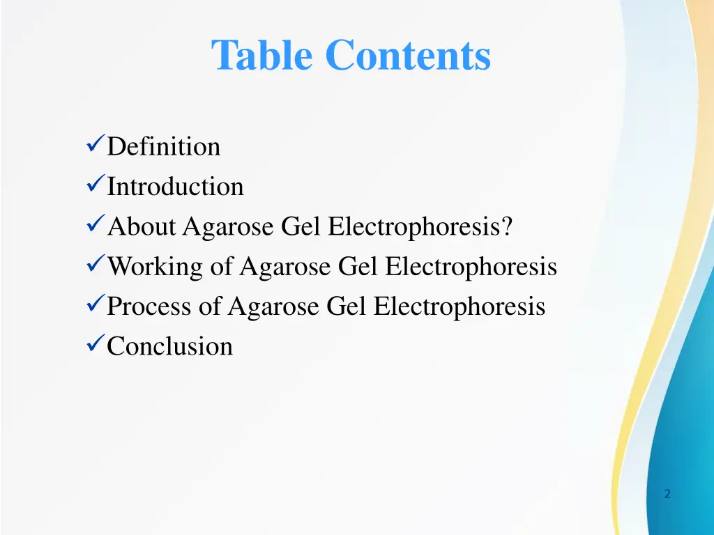 table contents