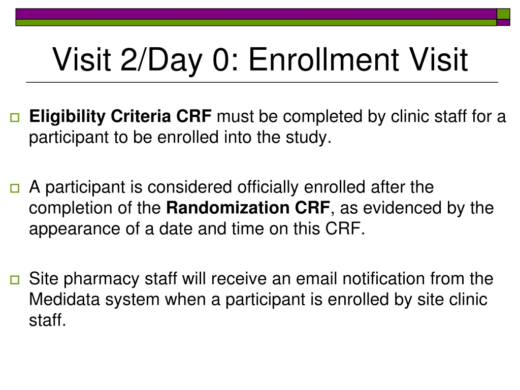 visit 2 day 0 enrollment visit