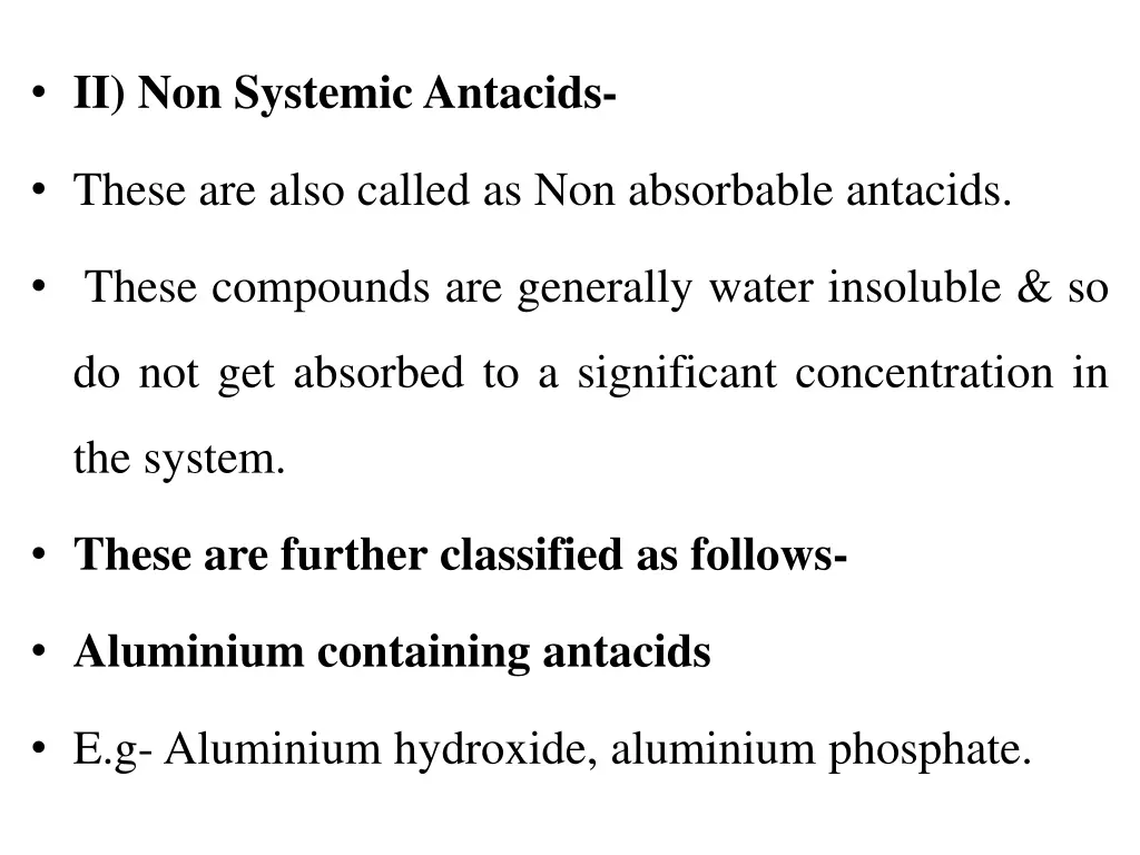 ii non systemic antacids