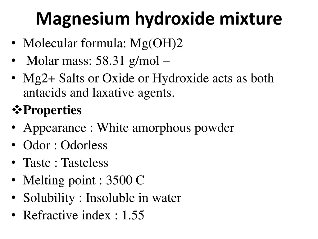 magnesium hydroxide mixture molecular formula