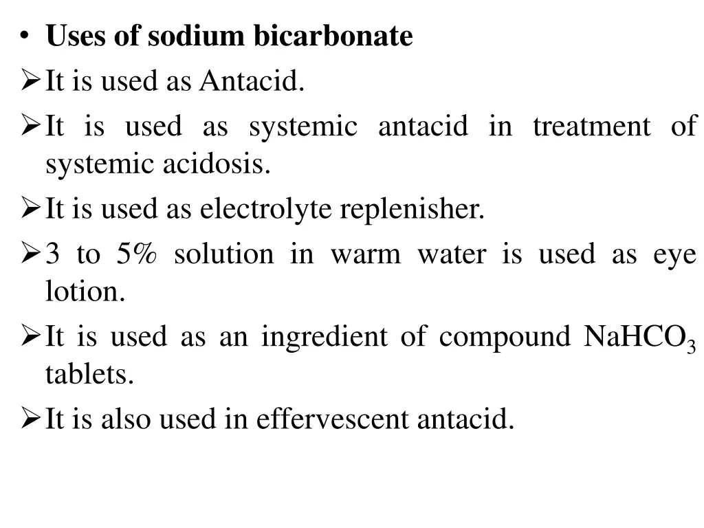 uses of sodium bicarbonate it is used asantacid