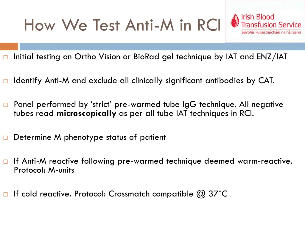 how we test anti m in rci