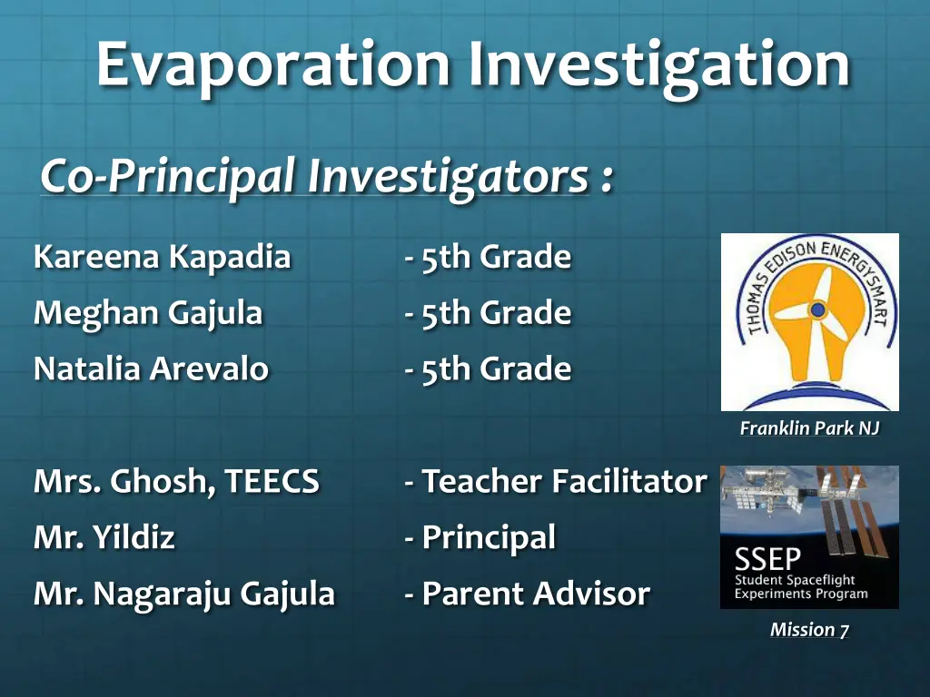 evaporation investigation 1