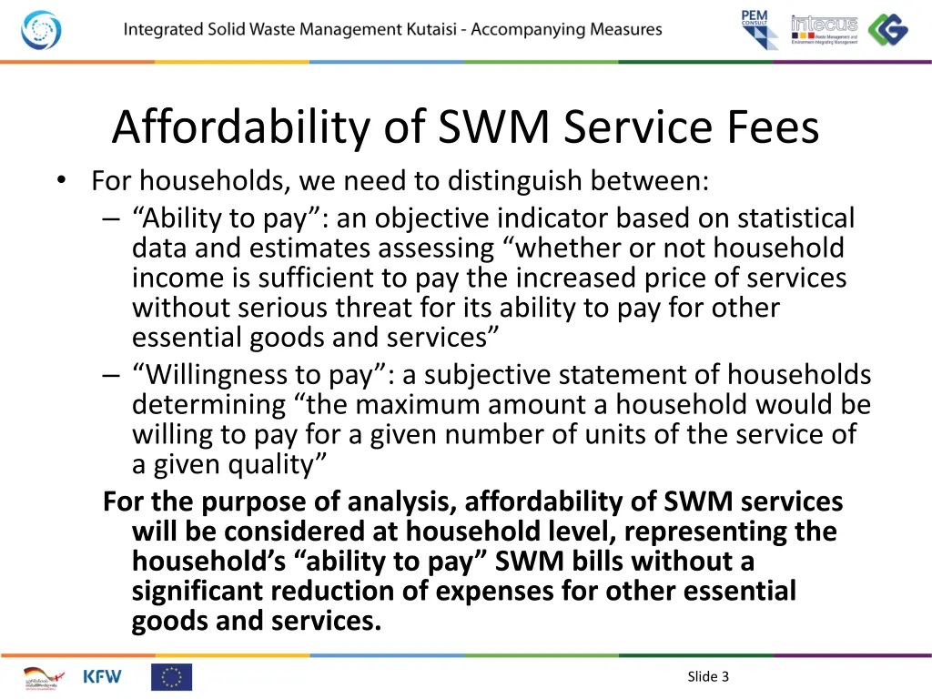 affordability of swm service fees for households