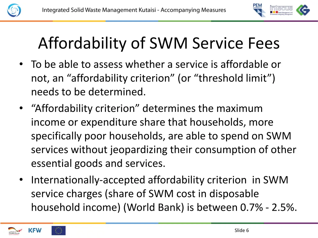 affordability of swm service fees to be able