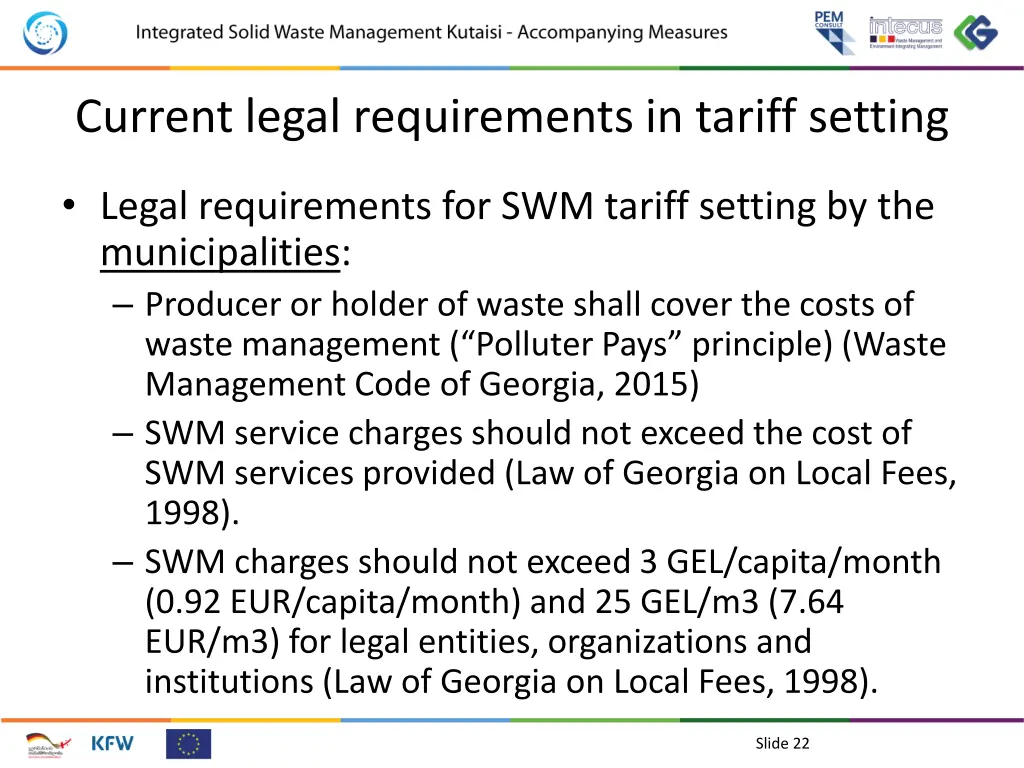 current legal requirements in tariff setting