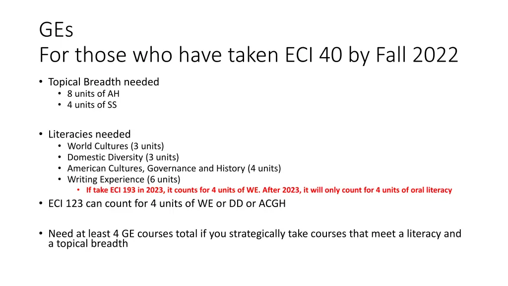 ges for those who have taken eci 40 by fall 2022