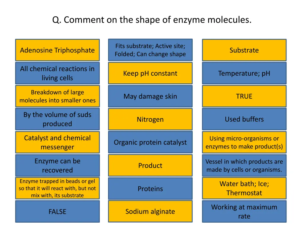 q comment on the shape of enzyme molecules