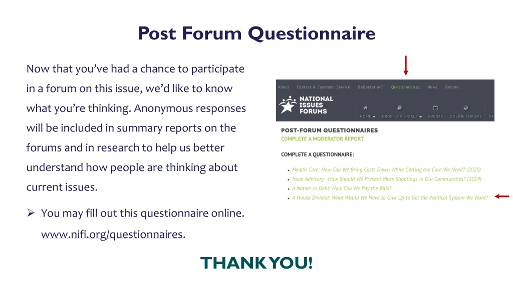 post forum questionnaire