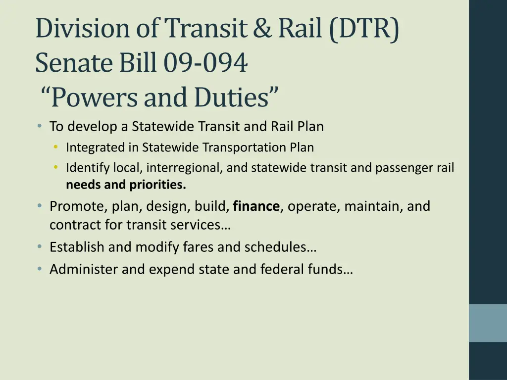 division of transit rail dtr senate bill