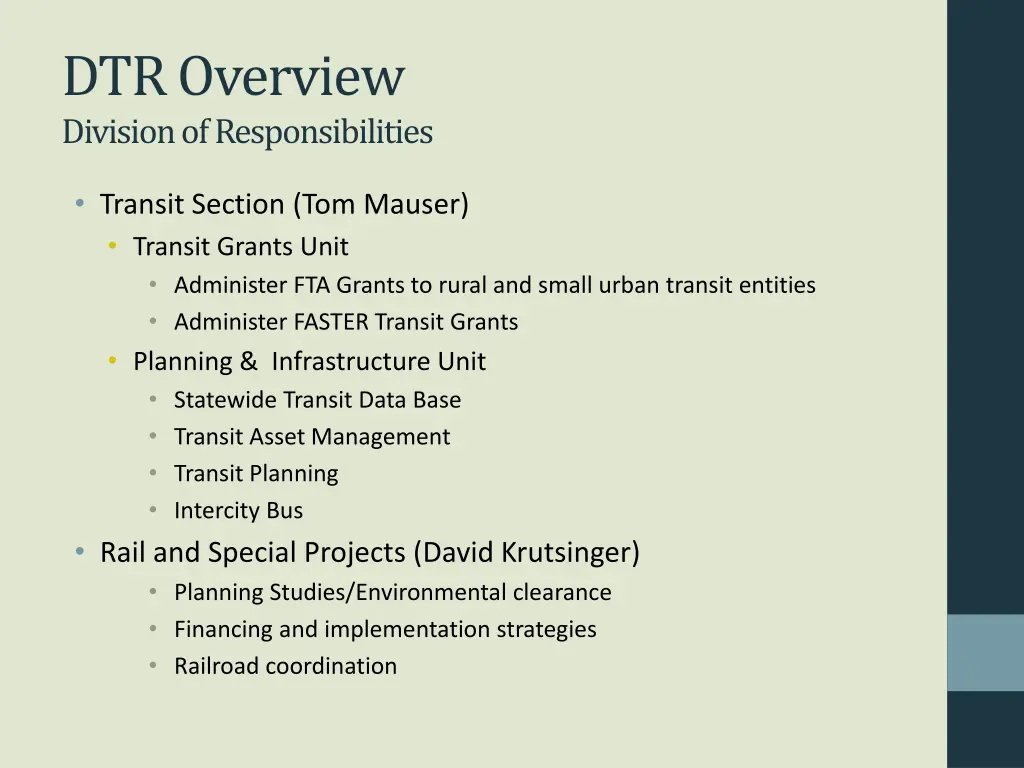 dtr overview division of responsibilities