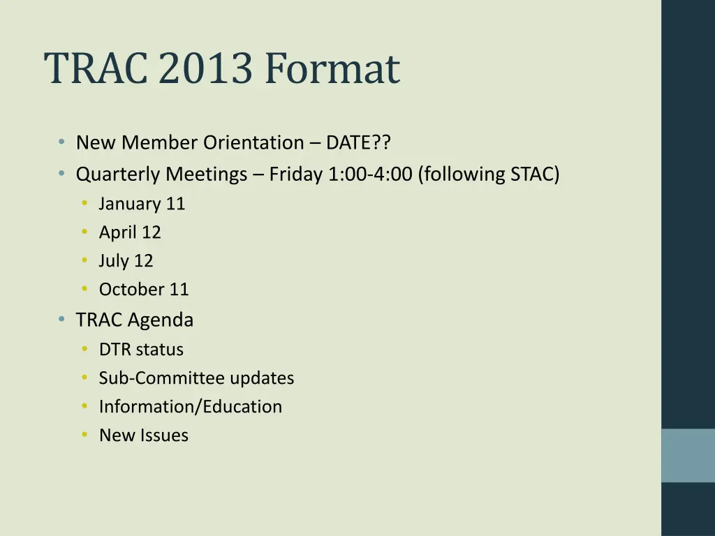 trac 2013 format