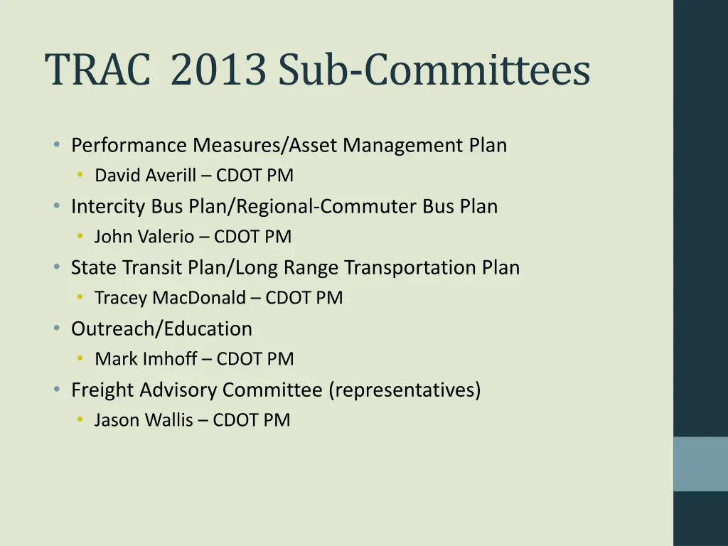 trac 2013 sub committees