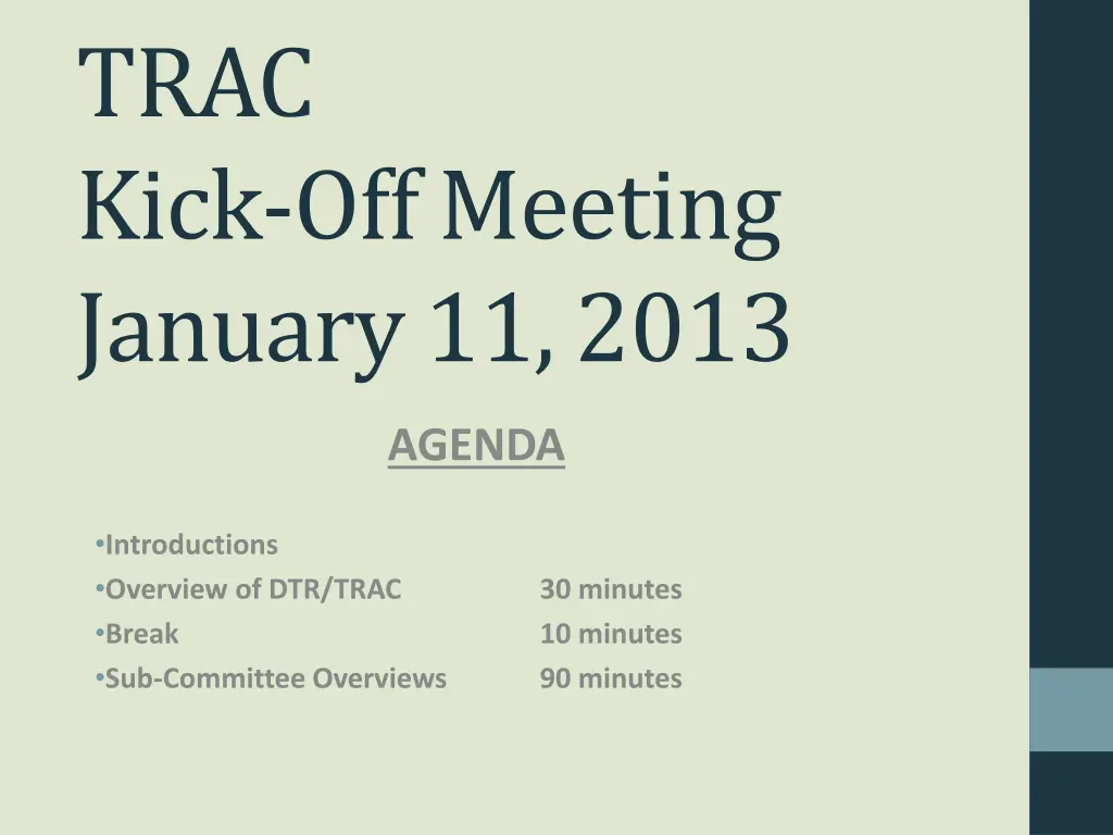 trac kick off meeting january 11 2013