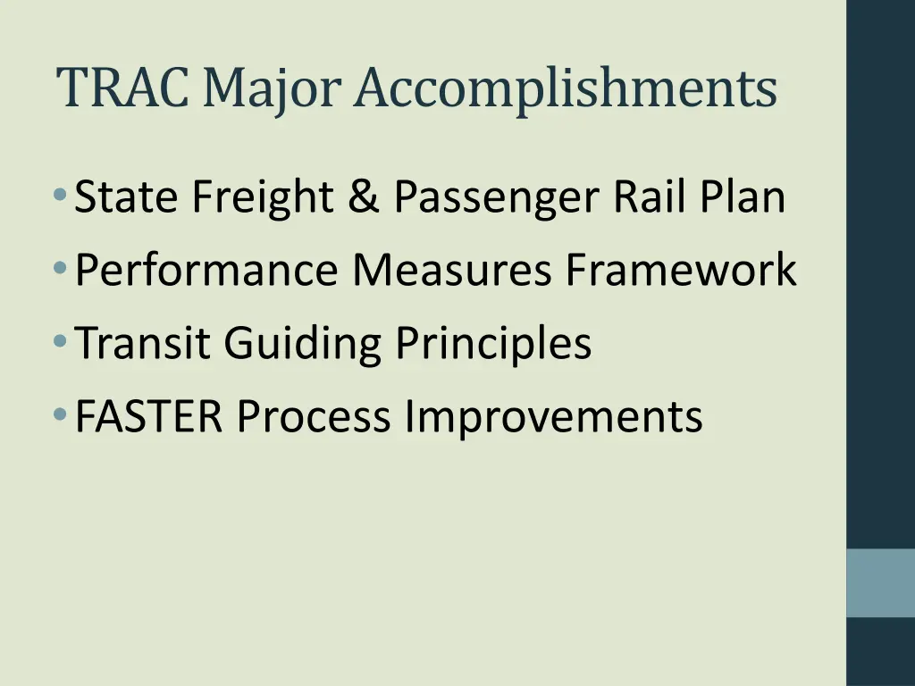 trac major accomplishments