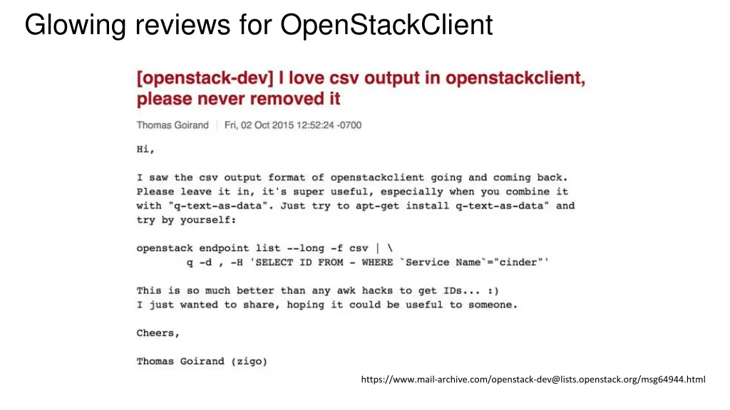 glowing reviews for openstackclient