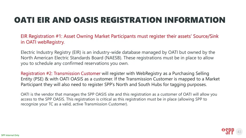 oati eir and oasis registration information