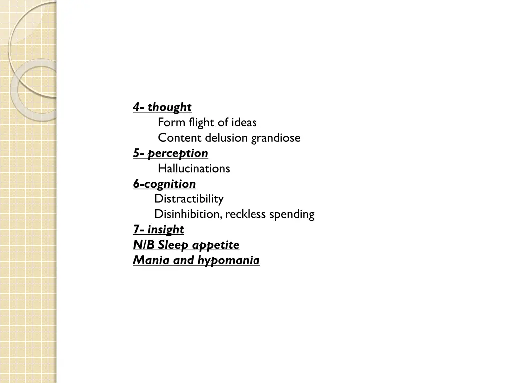 4 thought form flight of ideas content delusion