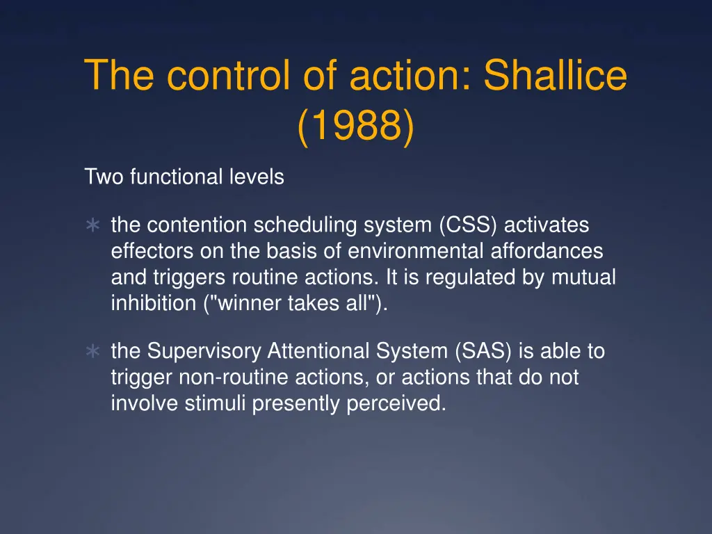 the control of action shallice 1988