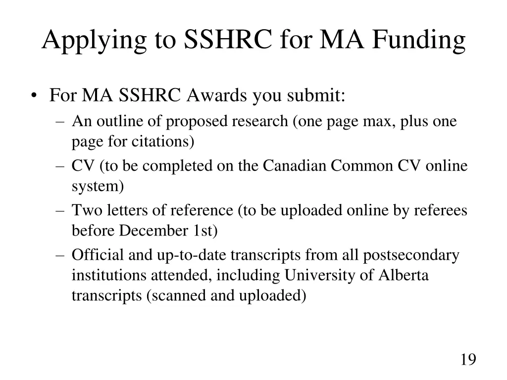 applying to sshrc for ma funding