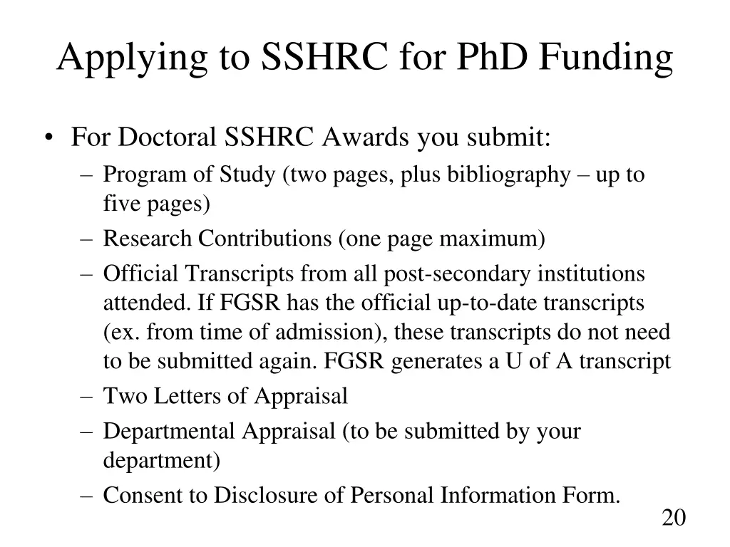 applying to sshrc for phd funding