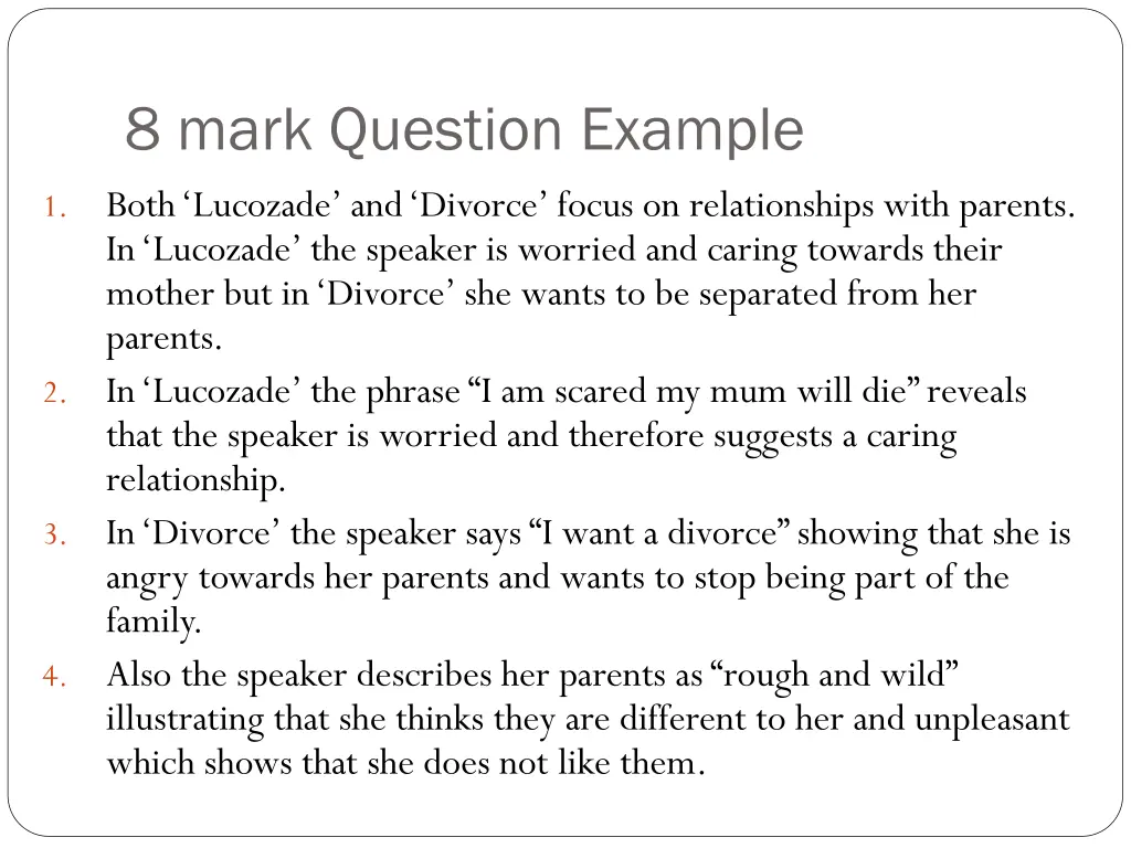 8 mark question example both lucozade and divorce