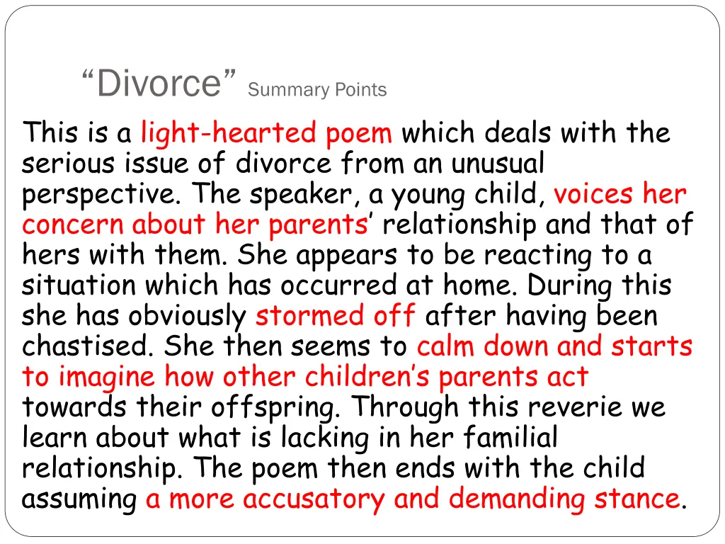 divorce summary points this is a light hearted