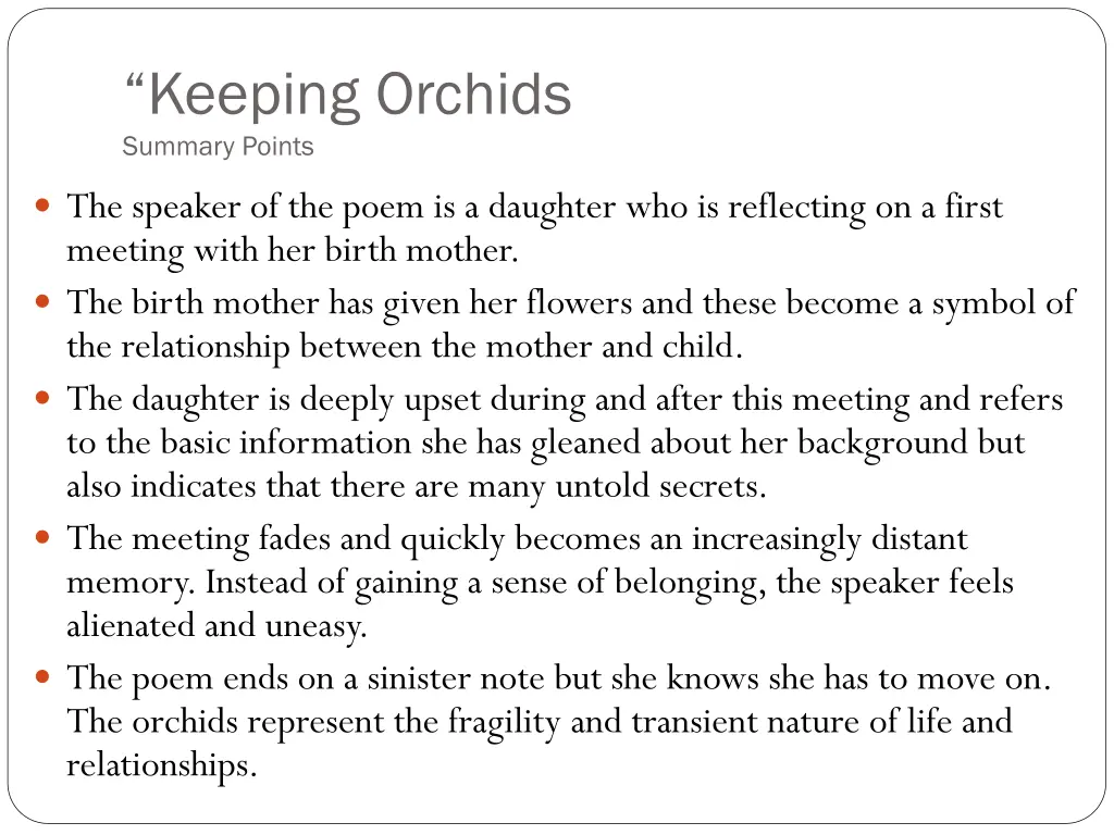 keeping orchids summary points