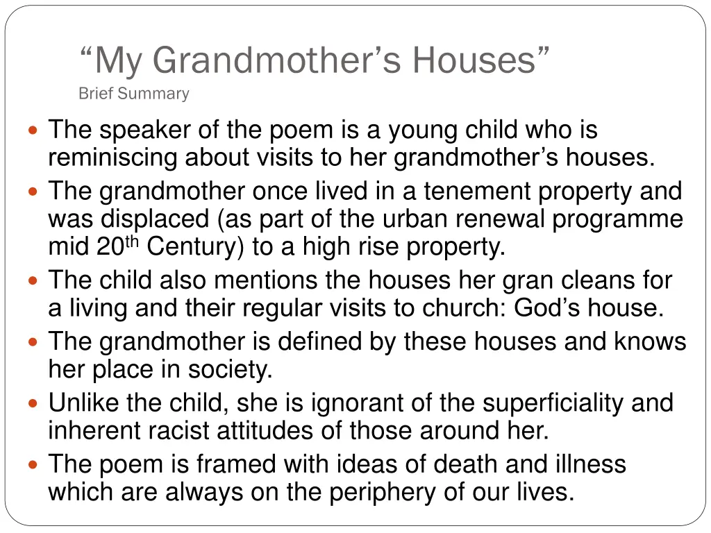 my grandmother s houses brief summary the speaker