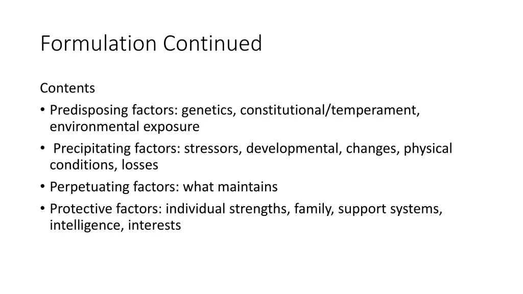 formulation continued