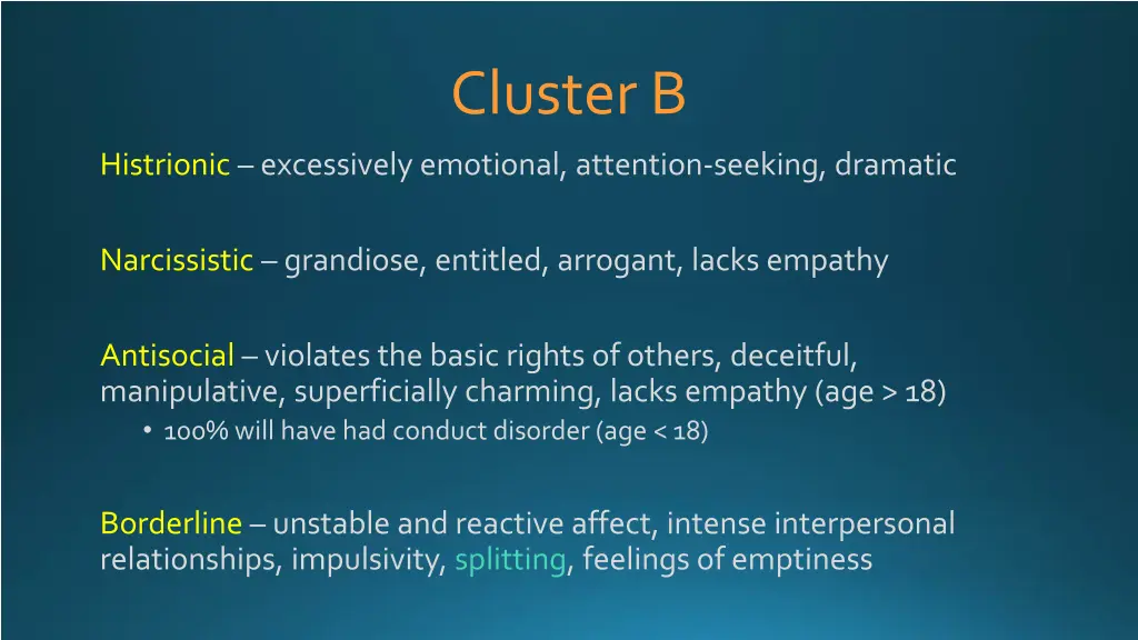 cluster b