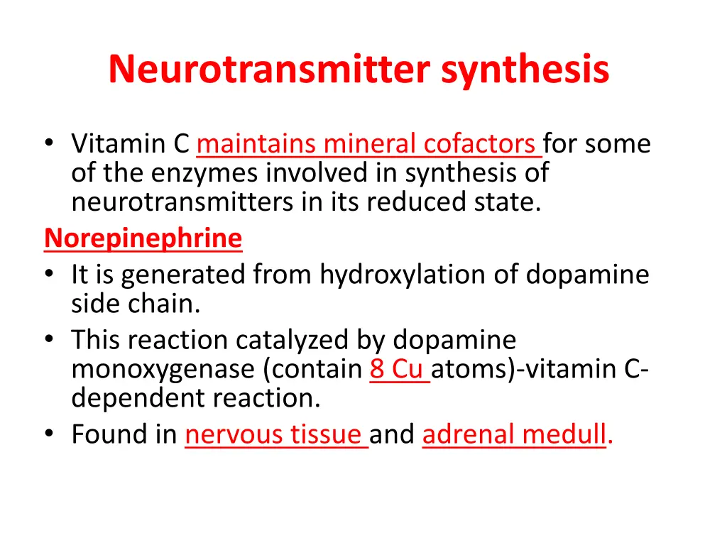 neurotransmitter synthesis