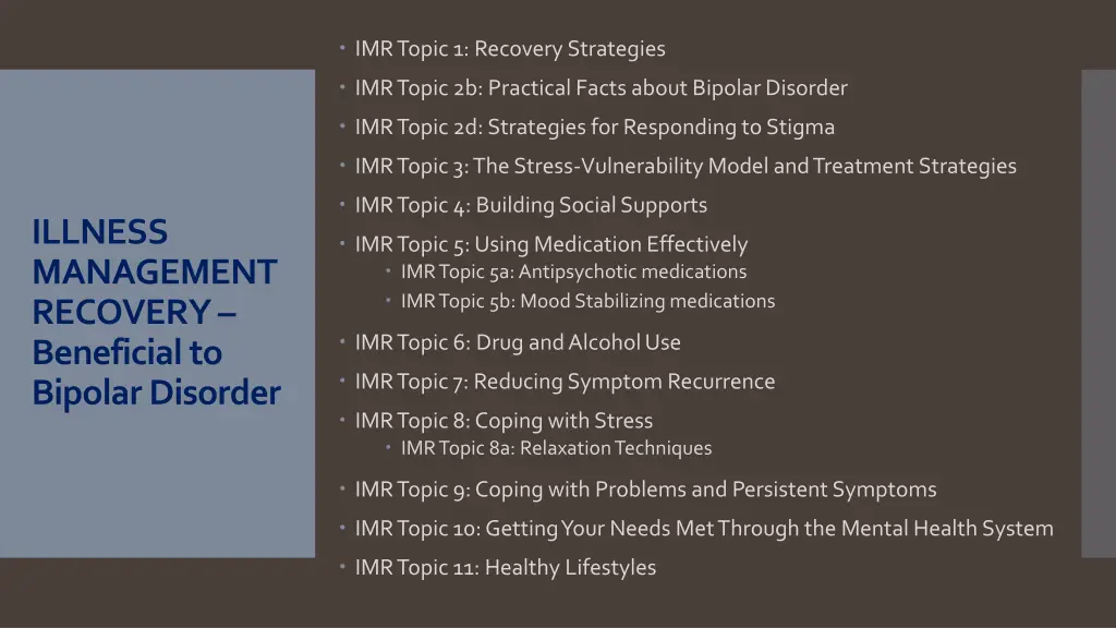 imr topic 1 recovery strategies