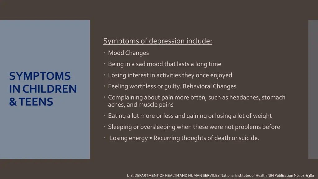 symptoms of depression include