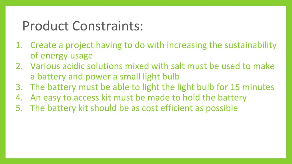 product constraints