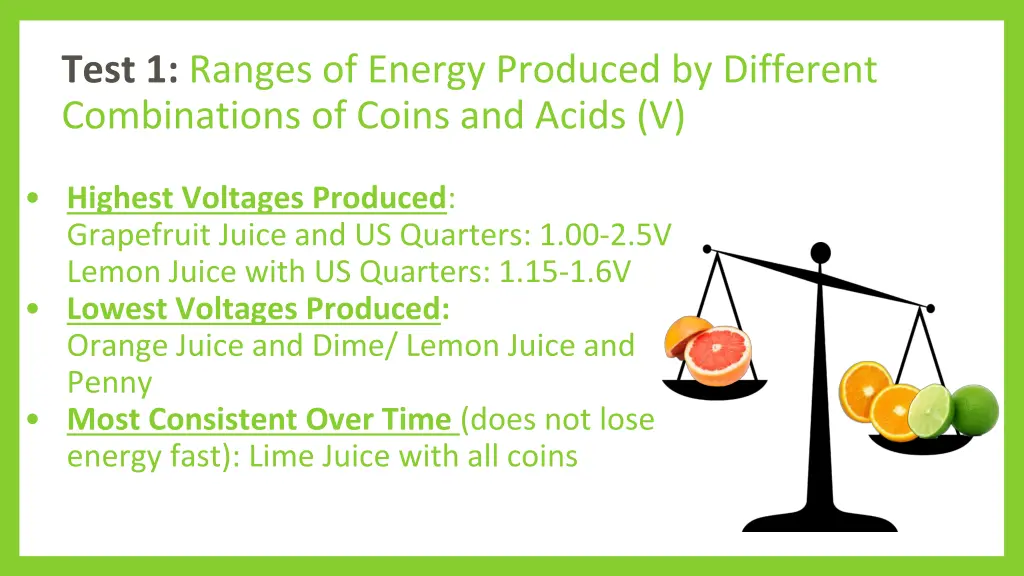 test 1 ranges of energy produced by different