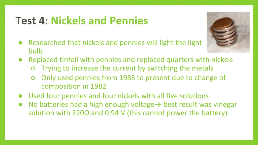 test 4 nickels and pennies