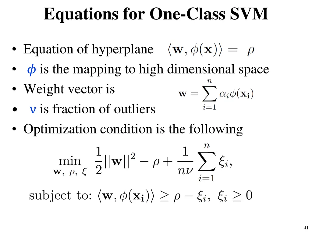 equations for one class svm