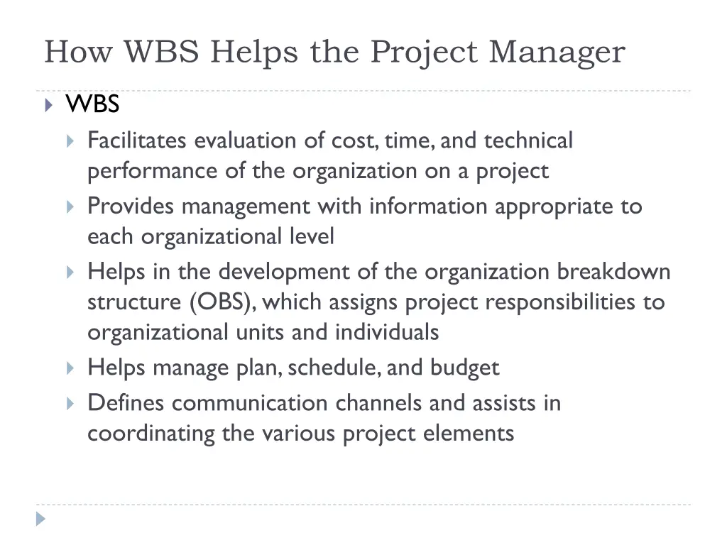 how wbs helps the project manager