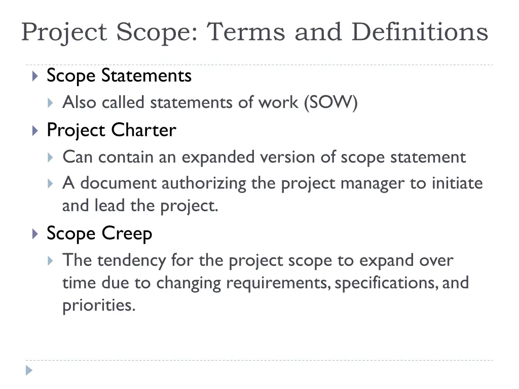 project scope terms and definitions