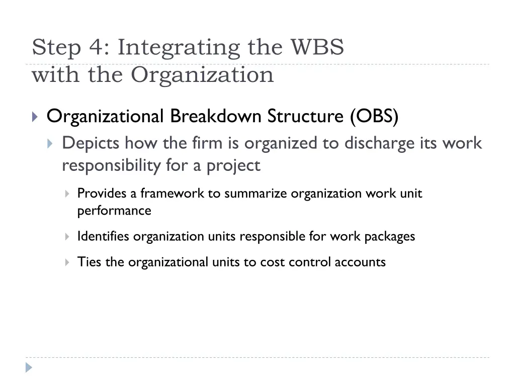 step 4 integrating the wbs with the organization