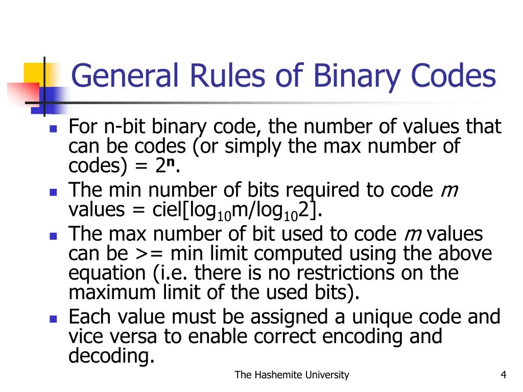 general rules of binary codes