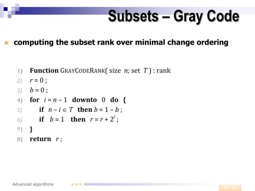 subsets gray code