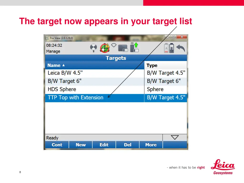 the target now appears in your target list