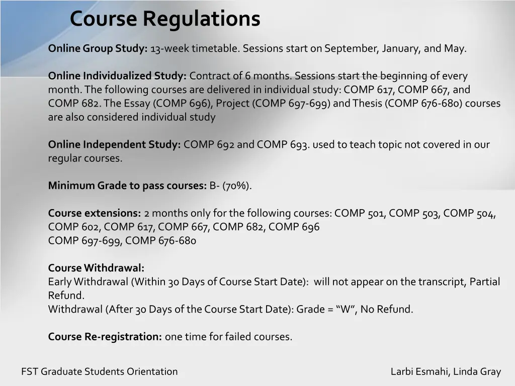 course regulations